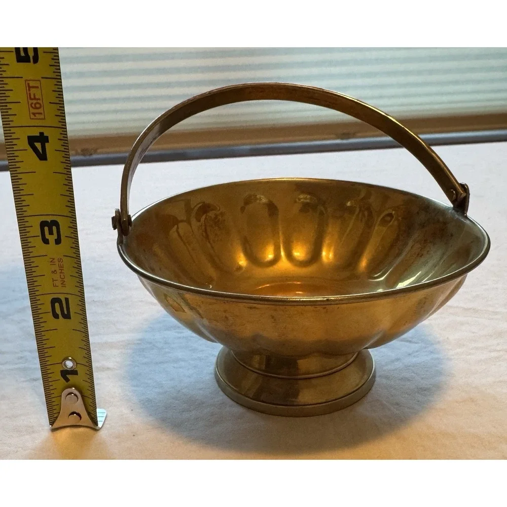 Vintage Brass Wire‎ Metal Woven Baskets W/ Movable Handle Made In India MCM mini